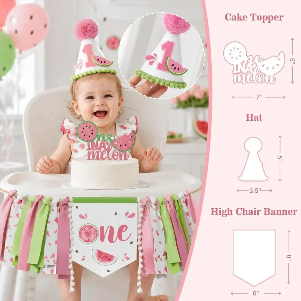 One In A Melon 1st Birthday Decorations Girl Watermelon Party Supplies Set Pink
